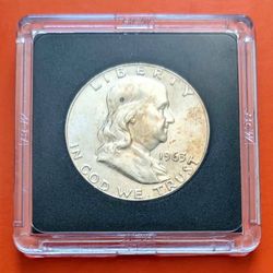 1963 Benjamin Franklin uncirculated 90% silver half dollar coin