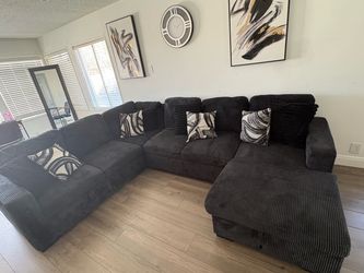 Large Black Corduroy Sectional Sofa