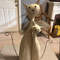 Wooden Cats sculpture