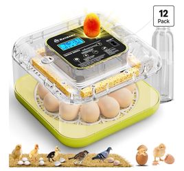 Egg Incubators for Hatching Eggs, 12 Egg Incubator with Automatic Egg Turning and Humidity Control, Incubator for Chicken/Quail/Duck Eggs with Tempera