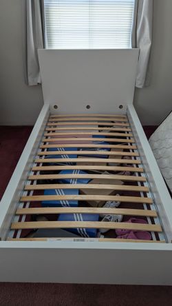White IKEA Malm Twin Bed Frame + Slats