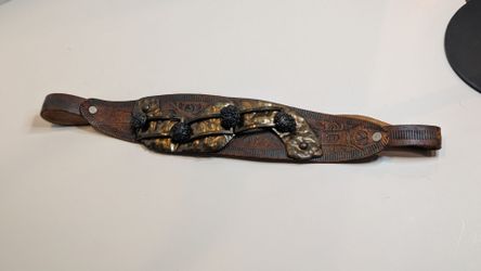 Tooled Leather Bracelet with Metal Buckle