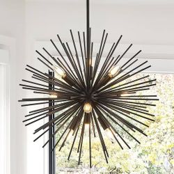 23.6" 9-Light Black Sputnik Chandelier Modern Industrial Adjustable Firework Globe Ceiling Fixture