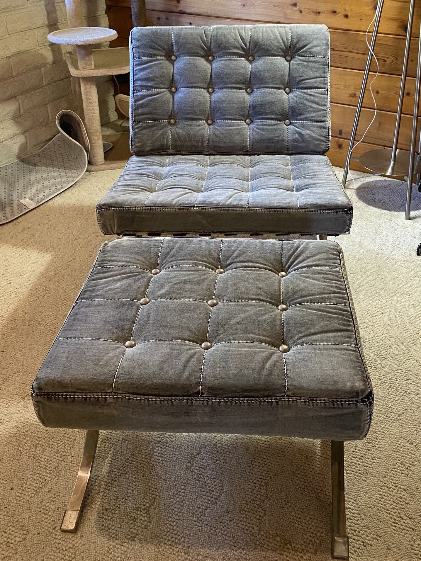 Gray Denim chair and ottoman