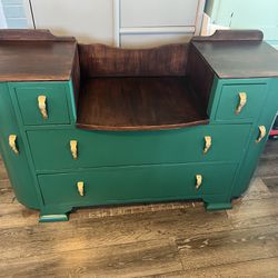 Smaller Dresser/Cabinet In Emerald And Gold