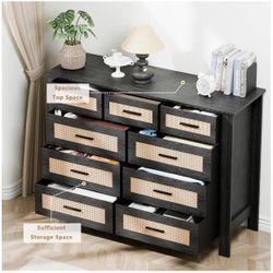 9 Drawers Storage Dresser, solid wood frame with Fabric Drawers