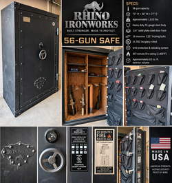 RHINO IRONWORKS 56 GUN SAFE MASSIVE 72” Tall 1,600 LBS