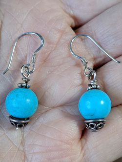 Round Turquoise Bead Earrings With Sterling Silver Hooks