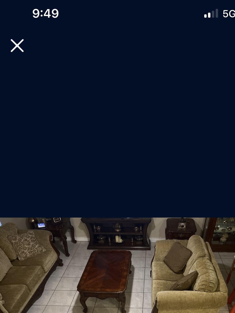 One Sofa, One Loveseat, 2 End tables and One Center table.