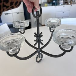 Vintage Mid Century Erik Hoglund Iron And Ice Glass Hanging Candelabra Chandelier 