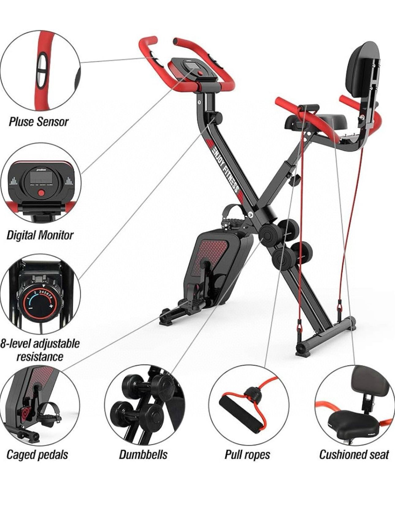 pooboo Folding Exercise Bike X819 Exercise Bike for Home Workout Convertible Magnetic Upright Bike