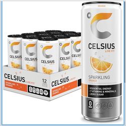 CELSIUS Sparkling Orange, Sugar Free Energy Drink, 12 Fl Oz (Pack of 12)