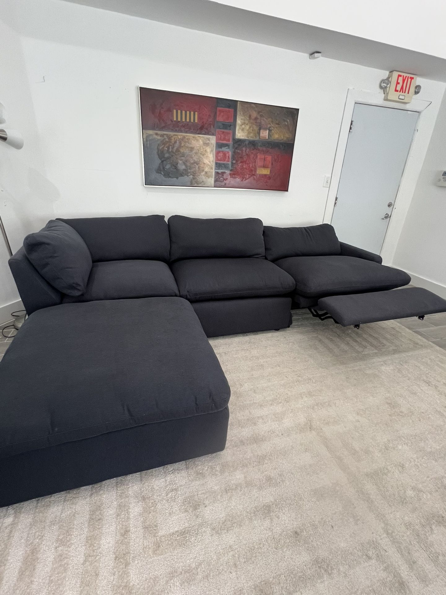 Sectional Cloud Couch Dark Blue Recliner Ottoman