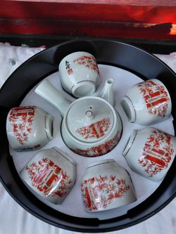 Tetera Y Tazas Mino estilo Vintage Shabby Chic Con Su Propia Caja De Almacenamiento Nueva