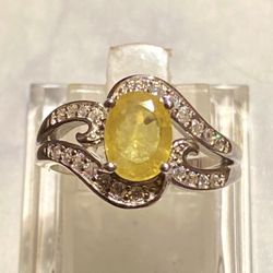 Yellow Sapphire Ring 925 Sz 6