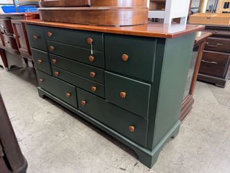 Green Wood Dresser with 8 Drawers