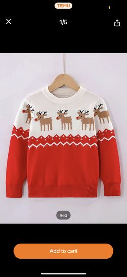 Children's Round Neck Christmas Reindeer Long Sleeve Sweater