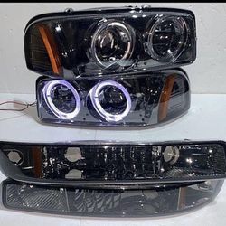 99 to 06 GMC Sierra Yukon Denali Smoked Projector Headlights Luces Miucas Calaveras proyectores LED