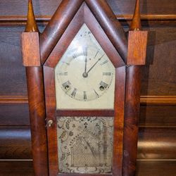 Chauncey Jerome antique gothic steeple clock from about 1850 To 1870. Seems to work great! (But only started running it today.) Beautiful wood case