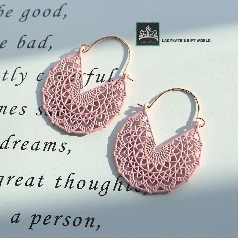Ethnic Summer Hollow Pink Earrings 
