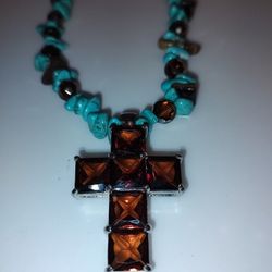 Turquoise beaded Cross necklace & earrings 