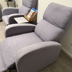 Reclining Sofa Set Of 2 - Grey/light Blue