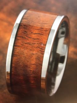 12mm Koa Wood tungsten ring flat style