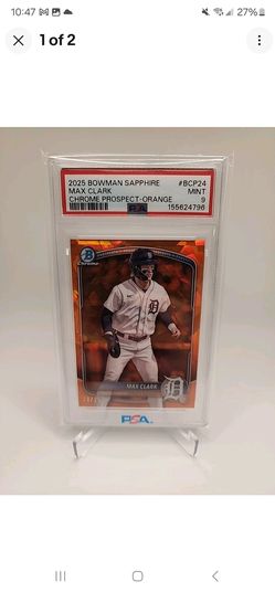 2025 Bowman Sapphire Edition Chrome Prospects Max Clark #BCP-74 Orange /25 PSA 9