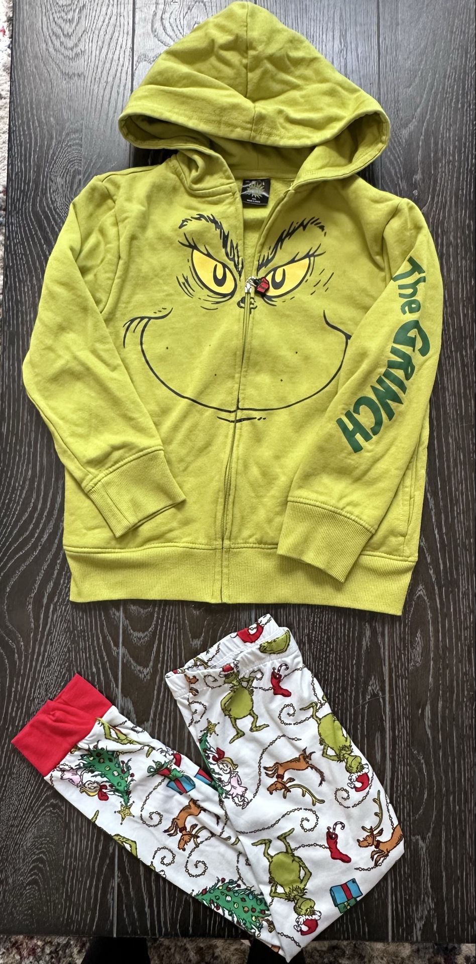 The Grinch Hoodie & Pajama pants Size 8 Kids Christmas Dr Seuss EUC