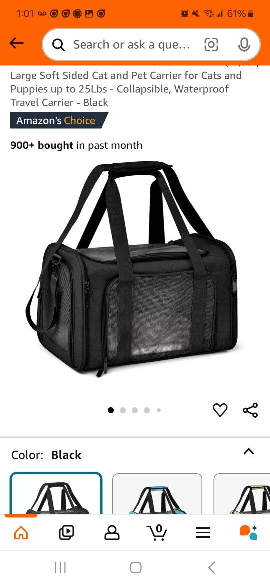 Brand New Large Soft Sided Pet Carrier, Dog Or Cat, Black