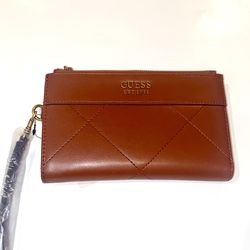 New Brown GUESS Wallet Clutch Pouch Bag Coin NWT Card Holder Whiskey Katey SLG