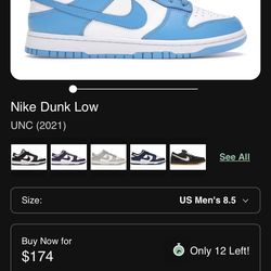Vnds Nike UNC 2021 Release Dunks Size 8.5 Men’s