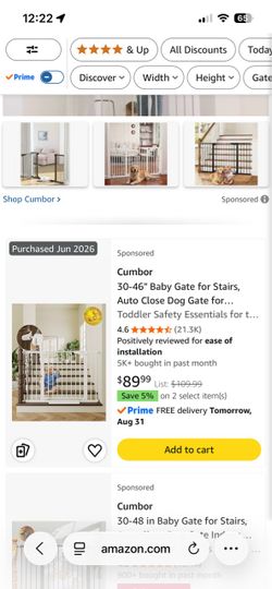 Cumbor 30-46" Baby Gate for Stairs/Doorway