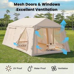 2 Rooms Blow Up Tent with Hand Pump, Easy Setup Inflatable Hot Tent for 8-10 Person