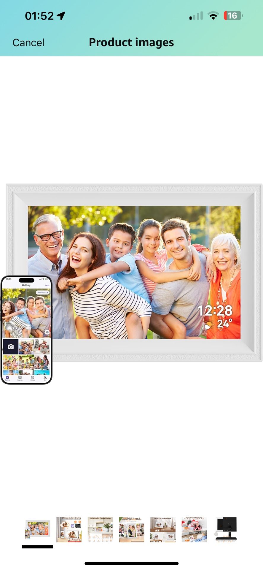 Smart White Digital Picture Frame WiFi Send Photos from Your Phone 16GB Storage 10.1inch 1280x800 IPS Touch Screen Digital Photo Frame Auto-Rotate Wal