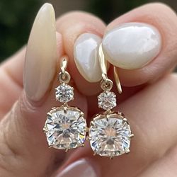 4.2 CTW cushion Moissanite Diamond dangly earrings 