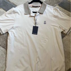 Psycho Bunny Beige Short Sleeve Polo Shirt Men Collared Embroidered Logo Solid