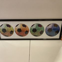 37” x 12 3/4” Framed Wall Art | 4 Colorful Soccer Balls | Can Be Hung In Either Direction 