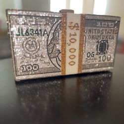NEW money 10,000K 100 dollar stack RHINESTONE trendy purse 👜