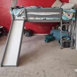 Gray Max & Lily Twin Size Low Loft Bed With Ladder & Slide