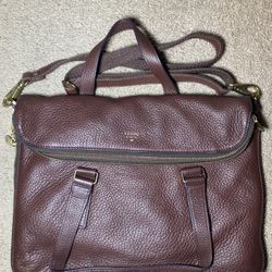 FOSSIL Preston Expandable Leather Tote Shoulder Bag purse Brown 14" x 15" Women