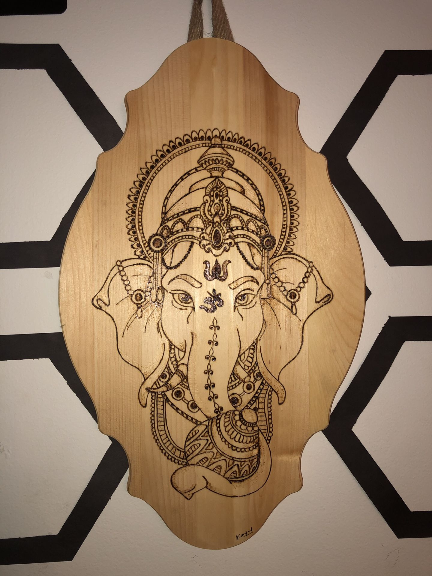 Woodburned ganesha wall decor