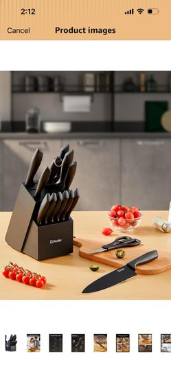 NEW 15 Piece Knife Set for Kitchen with Block, Dishwasher Safe Kitchen Knife Set with Sharpener Rod, Black Coating German Stainl