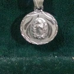 Vintage Diamond Cut Mary Magdalene Jesus Charm Religious necklace 925 Sterling