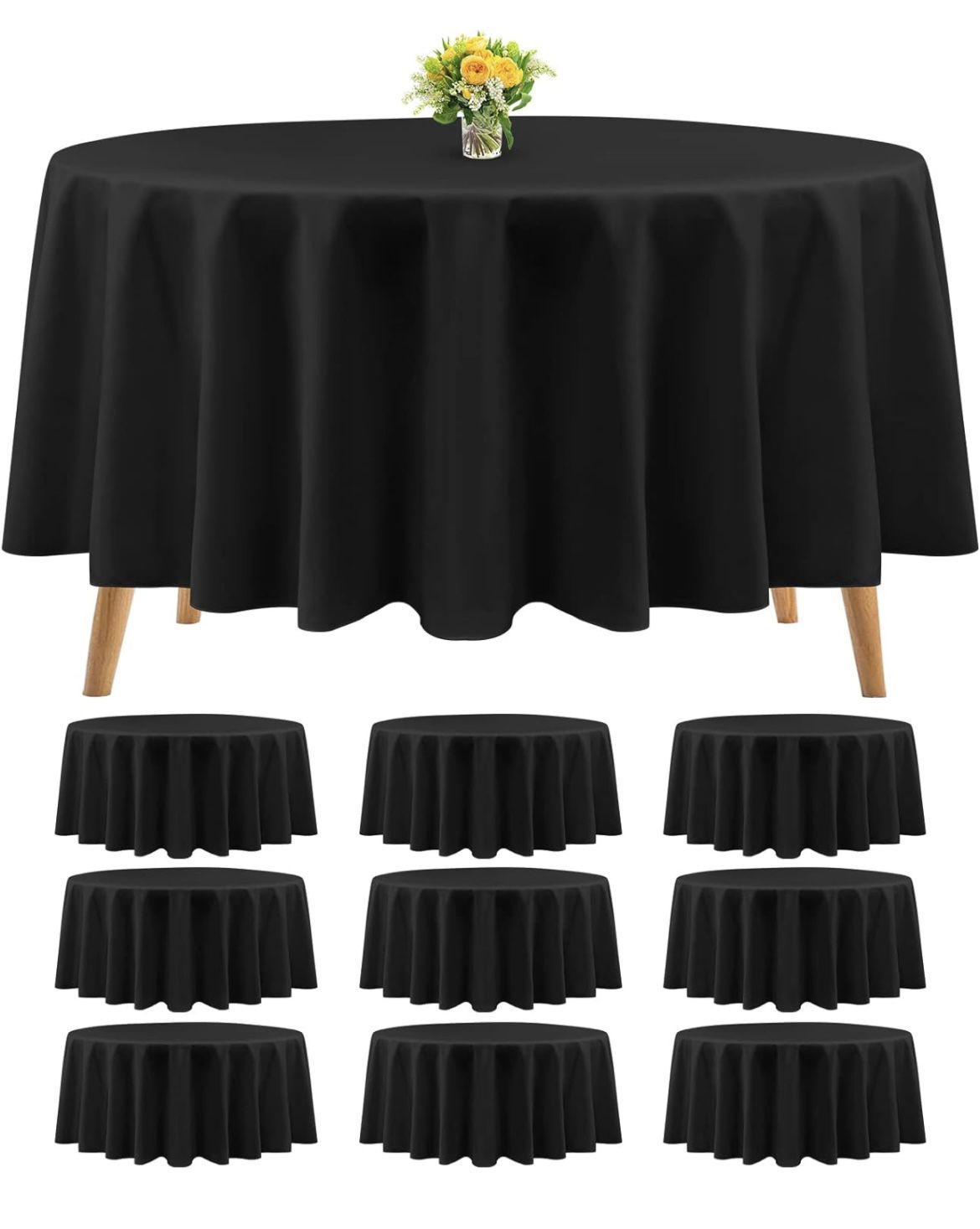 10 Packs Premium Round Tablecloth 90 Inch Black Polyester Table Cloth Bulk Washable Polyester Fabric Tablecloths Table Cover for Wedding Party Banquet