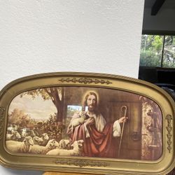 Christ And His Sheep Scene - Antique 