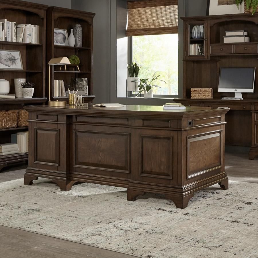 **SALE** Beautiful 7- Drawer Executive Desk In Burnished Oak Finish!