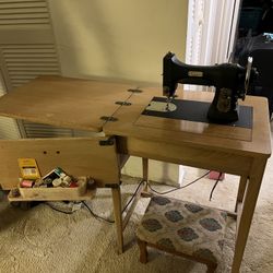 Vintage White Rotary Sewing Machine Cabinet Table