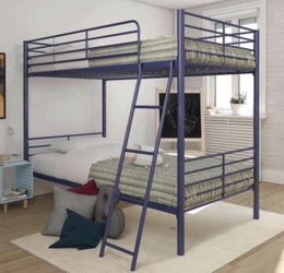 Convertible Twin over Twin Metal Bunk Bed, Blue