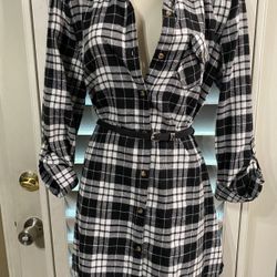 BLACK PLAID TUNIC W/ BELT